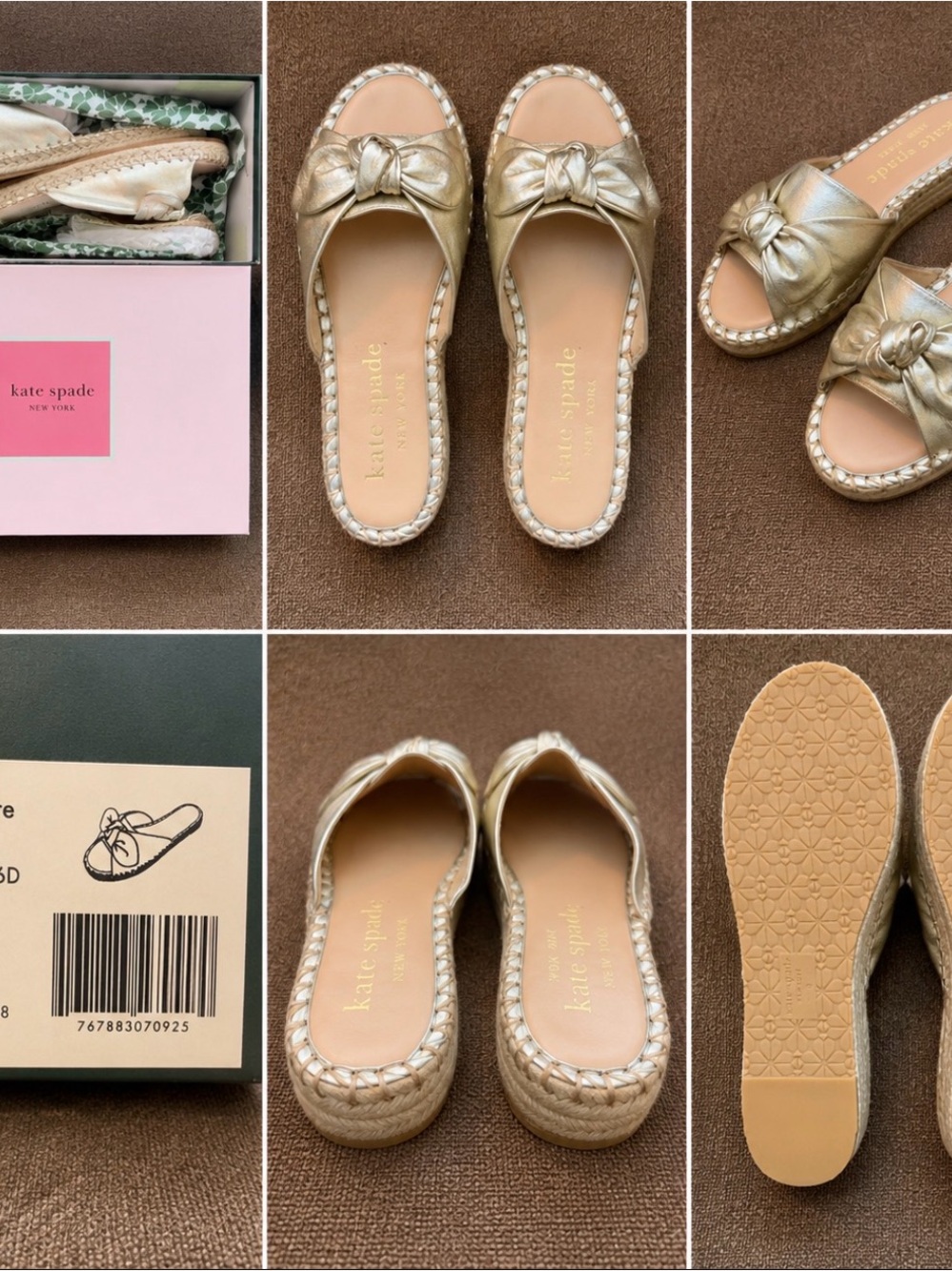kate spade Metallic Gold Bow Espadrille Mule Slides